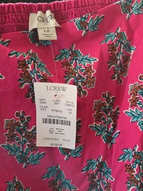 J. Crew Hot Pink Floral Sundress with Teal Accents